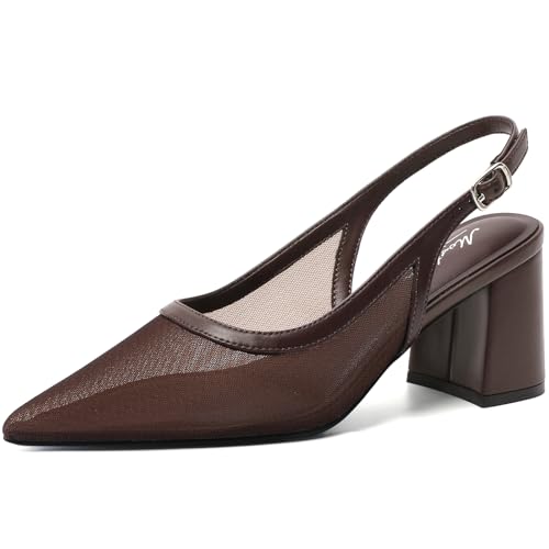 Mostrin Block Slingback Heels for Women Pointed Closed Toe Chunky