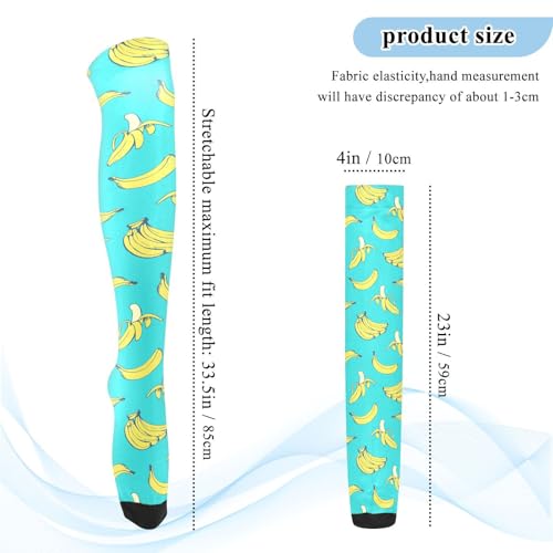 Women Girls High Thigh Socks Tropical Fruit Banana Pattern Over Knee Thin Tights Long Stocking Yellow Blue3