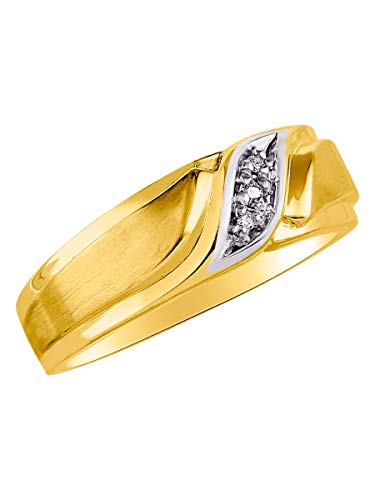 Image of RYLOS Mens Rings Yellow Gold Plated Silver His /Hers Wedding Band Ring With Genuine Diamonds; Rings For Men Men's Rings Silver Rings Sizes 6,7,8,9,10,11,12,13 Mens Jewelry