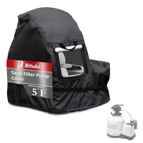 Bitubi Sand Filter Pump Winter Cover with Plush Lining,Waterproof Above Ground Pool Pump Cover, Protects from Severe Snow and Intense Sun (Universal Style,Black)