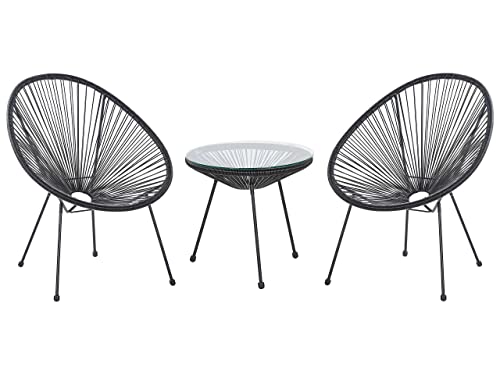 Beliani Lustiges Balkonset 2 Stühle mit 1 Tisch Spaghetti-Optik Rattan...