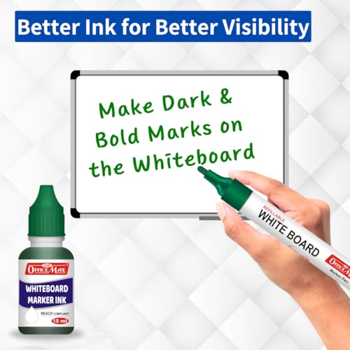 Image of Soni Officemate Whiteboard Marker Ink -15ml | Pack of 4 (Green) | Smooth, Easy Wipe, Long-Lasting Ink | Eco-Friendly & Bright