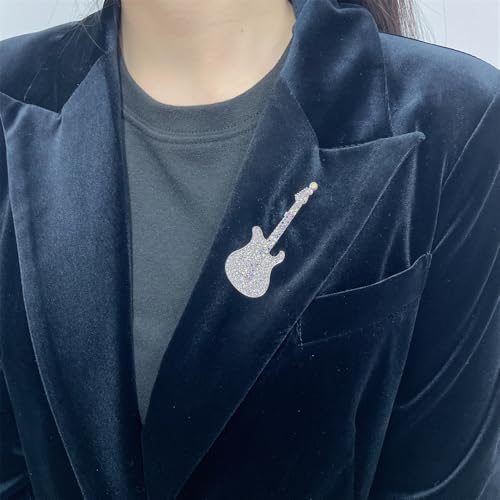 Image of Cute Guitar Rhinestones Brooches Pin Unique Colorful Crystal Enamel Brooch for Party Dance Banquet Women Men Fashion Dainty Lapel Pins Suit Shirt Ceremony Clothes Accessories Decor