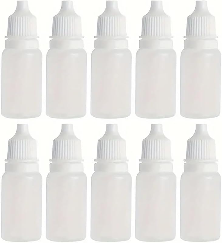 10 botellas cuentagotas de plástico de 15 ml con tapa a prueba de niños, recipientes cuentagotas portátiles exprimibles ideales para disolventes, aceites ligeros, solución salina, etc.