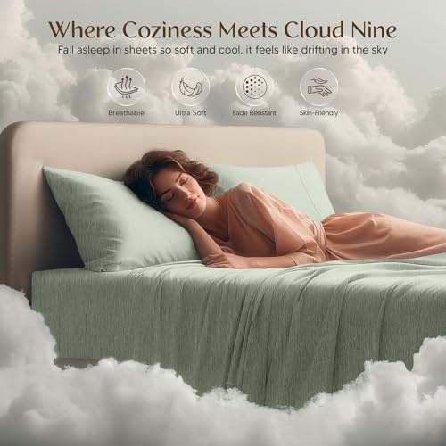 Image of Utopia Bedding California King Size Sheet Set - 4 Piece Bed Sheets, Soft and Breathable Microfiber, Includes 1 Fitted Sheet, 1 Flat Sheet and 2 Pillowcases - Oeko Tex (Heather Sage)