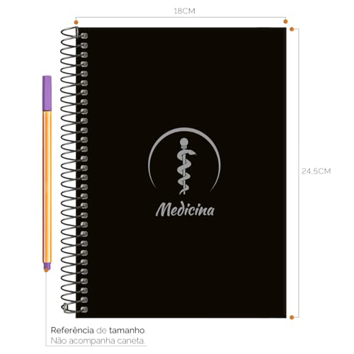 Caderno Colegial 10 Matérias Profissões Medicina (Preto e Prata)