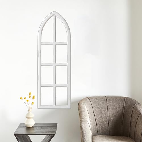 Sintosin Farmhouse Arched Window Frame Wall Decor 12 X 36 Inch, Hanging Distressed White Wooden Rustic Cathedral Window Pane for Home Decor Entryway Hallway Living Room (1PC) - Image 3