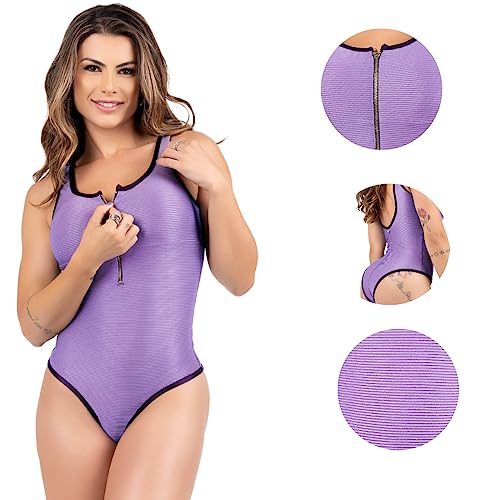 Maiô Feminino Fio Duplo Com Zíper No Busto Costas Cavadas Cor:Roxo;Tamanho:GG-46-48