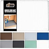 GORILLA GRIP Waterproof Silicone Under Sink Mat with Raised Lip for Kitchen and Bathroom, Cabinet Shelf Liner Stay in Place Mats Dishwasher Safe Drawer Liner, Organizer Tray, 15 x 22 in, White