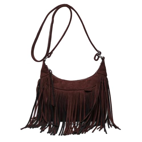 CHENXIAOHONG Bolsa feminina com franjas estilo boho, bolsa transversal e de ombro, pequena e leve, ideal para festas e uso casual(Castanho escuro)
