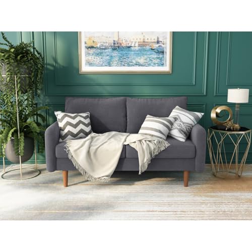 Image of Morrone Velvet Loveseat 2-Seater Sofa, Modern Upholstered Couch for Living Room, Bedroom and Office, Plush Cushion Accent Seating Furniture (Grey, 2 Seater)