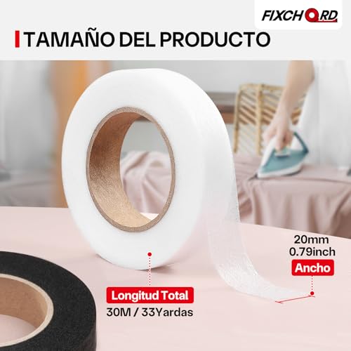 Miniatura 2 de Fixchord Cinta Termoadhesiva Para Dobladillos, 2pcs Cinta De Tela Termoadhesiva, Cinta Termoadhesiva Ropa, Cinta Para Dobladillos Planchable Para Cortinas, Planchado Y Uniones, Blanco Y Negro 30m 20mm