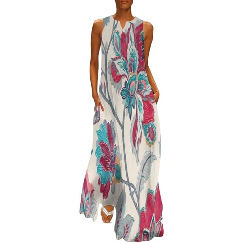 Robe sans manches à imprimé fleurs coupe fluide décontractée à col en V