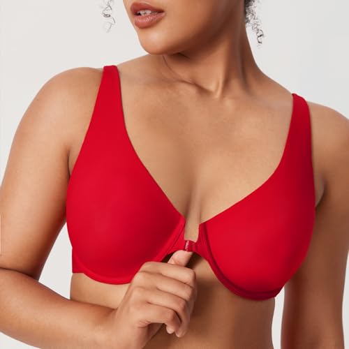 Image of DELIMIRA Women's Front Closure Seamless Bras | Plus Size, Plunge, Underwire, No Padding Unlined, Comfortable