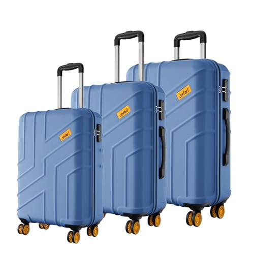 Image of Safari Stratos 8 Wheels Set of 3 Trolley Bags, Hard Case Polycarbonate, 360º Wheeling Carry on & Check-in Luggage for Men & Women, Suitcase for Travel, Trolley Bags for Travel, Steel Blue