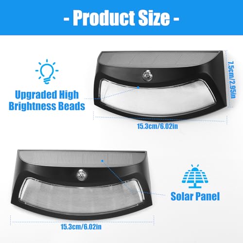 Image of Outdoor Wall Lights 2 Pack, Solar Fence Lights Porch Lights Exterior Lighting Fixtures, Waterproof Wall Sconce Black Front Door Wall Lighting