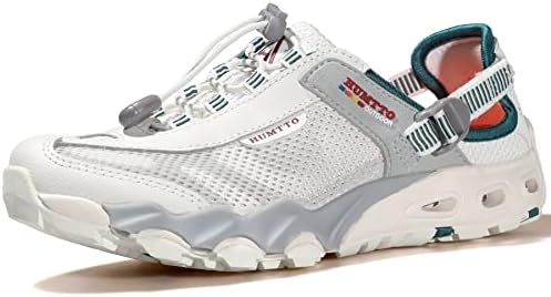 HUMTTO Womens Mens Water Shoes - Amphibious Hiking Sandal Closed Toe Athletic Outdoor Sandal Adjustable Aqua shoes for Beach Vacation Camping Summer Sandals 8.5 White/Grey