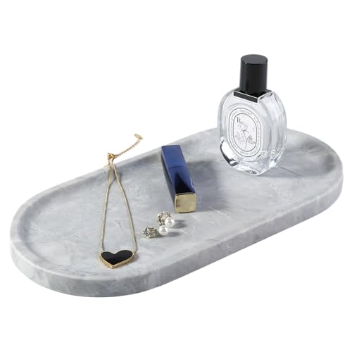 Koville Grey Marble Tray for Bathroom Countertop, 12"x6" Vanity Decorative