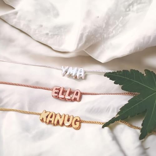 14K Gold-plated Custom Women's Bubble Name Necklace - Personalized Name Bubble Letter Necklace for Women - Stylish Gift for Her3