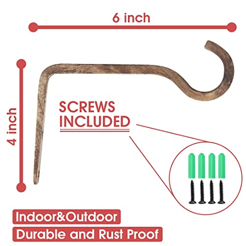 2 Pack 6 Inch Premium Decorative Metal Iron Wall Hook, Rustic Plant Hanger, Indoor Outdoor Gardening Bracket Hook, For Planters, Bird Feeders, Lanterns, Wind Chimes, By Right+Left (Coffee) #TOP1