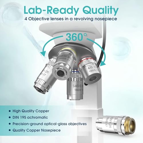 Image of Lab Compound Trinocular Microscope with Thermostat Mechanical Stage, Dual-View Microscope for Adults with 40X-2500X Magnification, Premium Achromatic Objective, 7'' LCD Screen, Built-in 5MP Camera