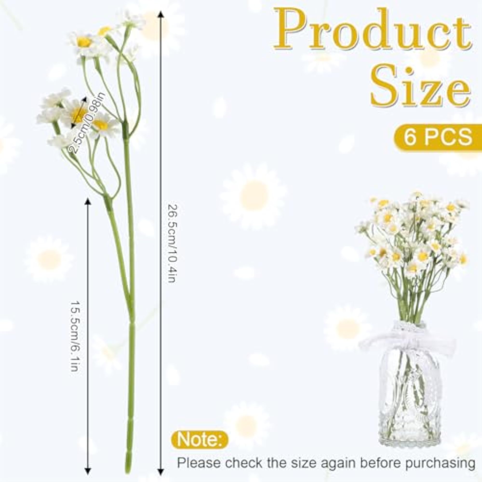 6Pcs Small White Daisy Flowers Artificial for Table Decorations