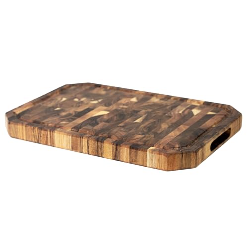 Utoplike Butcher Block Chopping Board, Acacia Wooden Cutting Boards for Kitchen 43Lx 30.5W cm (17" x 12") with Handle and Single-Side Juice Groove, Thickness 3.5cm (1.38")