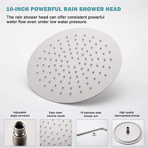 Gabrylly Shower System Brushed Nickel, Wall Mounted Slide Bar Shower Faucet Set With High Pressure 10" Rain Shower Head And 5-Setting Handheld Shower Set, Shower Valve With Trim And Diverter #TOP6