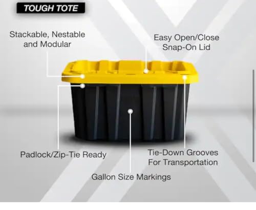 HDX Tough Polypropylene Plastic 27 Gal. Storage Tote in Black by HDX (4 pack)