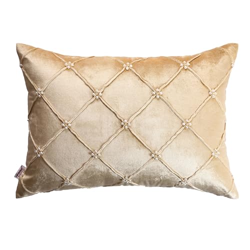Image of Home - The Best is for You Luxurious Gold Velvet Lumber Cushion Covers with MOTIWORK - Set of 2, 12x18 Inch