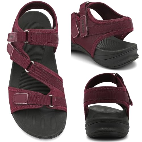 Image of UBFEN Womens Hiking Water Sport Sandals with Arch Support | 3 Adjustable Straps, Cushioned Footbed, Non-Slip, Comfortable Walking for Athletic Outdoor Summer Beach