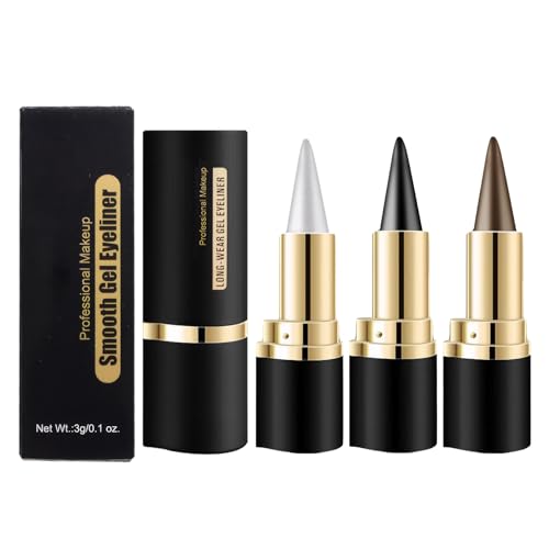 Black Eyeliner Cream 3Pcs Natural Long Wear Gel Eyeliner Set natural Waterproof Smudge Proof Quick Drying Multi-Use Eyeliner Smokey Eye Liners Lasting Makeup Eye Liner & Body Art(Black & Gold & Pink)