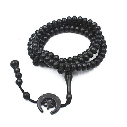 Prayer Beads Muslim Tasbih 99 Beads Islam Eid Mubarak Prayer Beads for Eid Ramadan Gift, black, 43cm