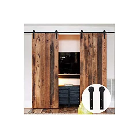 LWZH 8FT/244cm Sliding Barn Door Hardware Barn Door Kit Sliding Door Kits for Double Door,Black I-Shaped Hangers Cover