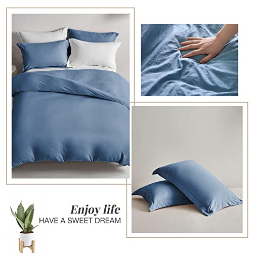 Mildly Super Soft Duvet Cover - 100% Washed Microfiber Light Denim Comforter Cover Set 3 Pieces Full Size Bedding Set With Zipper Closure & Corner Ties #TOP5