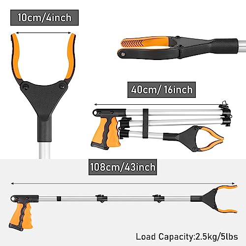 YAUNGEL 108cm Greifzange für Senioren, Folding Greifer mit Magnet-Greifarm, 360° Drehbar Müllzange Greifzange, Langer Müllgreifer, Greifhilfe für Menschen mit Behinderung (Orange)
