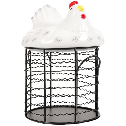 Cesta para huevos de cerámica con tapa de gallina para la encimera 2