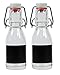 Viva Haushaltswaren - 2 x kleine Glasflasche 100 ml leer mit Bügelverschluss aus Porzellan zum Befüllen, als transparente Saftflasche und Ölflasche verwendbar (inkl. 2 Beschriftungsetiketten)