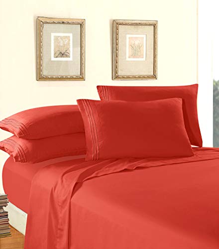 Elegant Comfort Luxury Soft 1500 Premier Egyptian 4-Piece Premium Hotel Quality Wrinkle Resistant Coziest Bedding Set, All Around Elastic Fitted Sheet, Deep Pocket up to 16inch, King, Rust