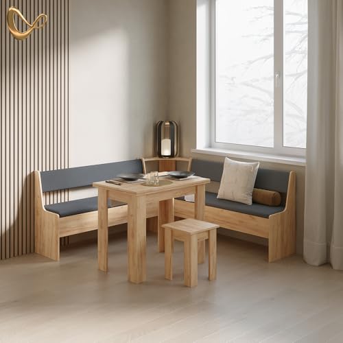 Miniatura 2 de Livinity Conjunto Con Banco Esquinero Tiberio, Roble Dorado, 180 X 180 Cm Con Mesa