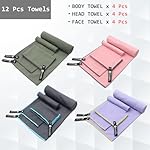 4 Set Quick Dry Camping Towel, Microfiber Travel Towel Super Absorbent Fast Drying Towel for Camping, Beach, Gym, Backpacking & Swimming(Four 3-Piece Towel Sets, Army Green/ Grey/ Taro Purple/ Pink) - Image 3