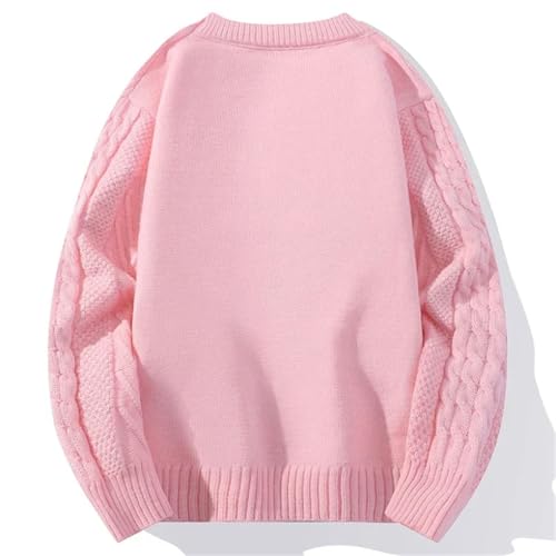 Men Knitted Men's Sweater Round Neck Twists Weaving Pink Pullover Men Warm Sweater Tops3