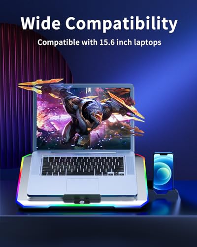 Image of TECHIE 6 Fan Laptop Cooling Pad with Mobile Stand & 10 RGB Modes | 5-Level Adjustable Gaming Stand | Dual-Speed Fans 1200-3000 RPM | Quiet USB Cooling Base | Foldable Metal Mesh for 15.6 inch Laptops