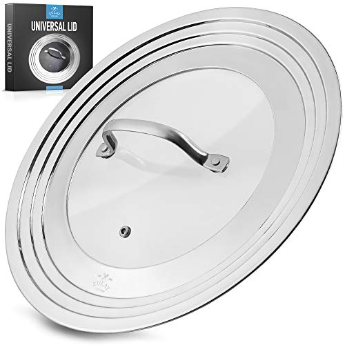 Zulay Kitchen Universal Lid For Pots and Pans - Stainless Steel & Tempered Glass Universal Pan Lid - Durable Universal Pot Lid Fits 7" To 12" Diameter Cookware, Skillets, Pans, & More