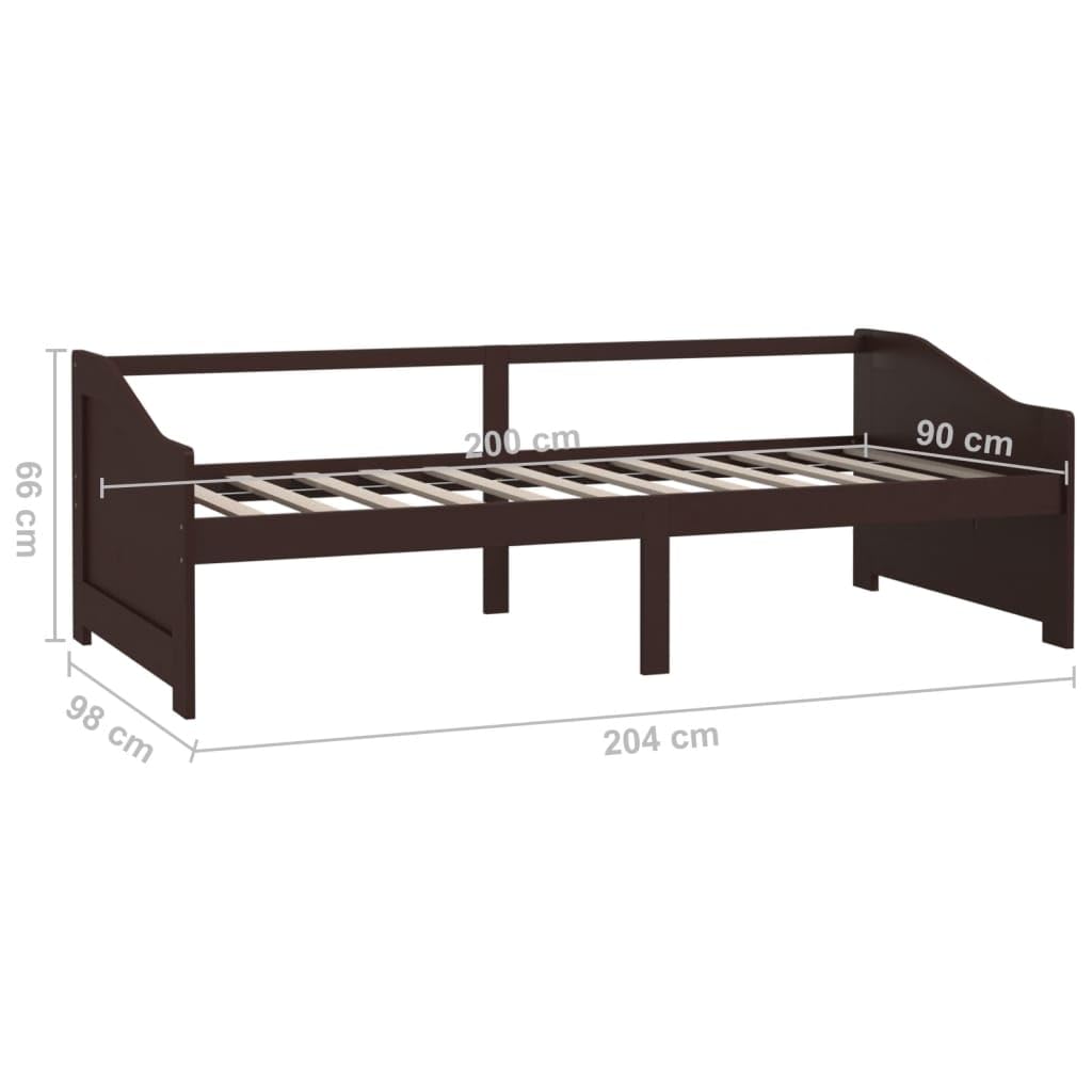 Cama de 3 plazas, color marrón oscuro, madera maciza de pino 90 x 200 cm, resistente estructura de cama para invitados, sofá cama con somier, diseño moderno