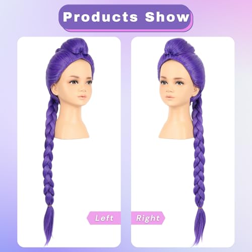 Image of morvally 33.5 Inches Purple Long Braided Ponytail Wig - Anime Cosplay Wigs for Halloween Costume Party (Purple)
