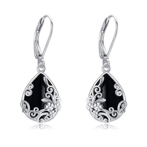 Black Onyx Earrings 925 Sterling Silver Black Onyx Dangle Drop Earrings Filigree Jewelry Gift for Women Girls