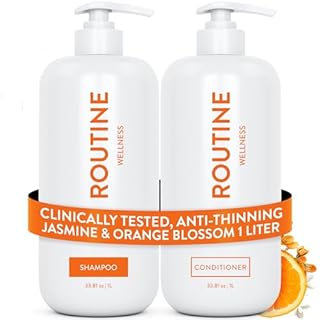 Routine Wellness 1 Liter Shampoo & Conditioner Set - Strengthening & Volumizing for Thinning Hair - Promotes Full, Voluminous, Healthy Hair - Jasmine & Orange Blossom 1 Liter Set