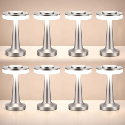 Image of Riakrum 8 Pcs LED Cordless Table Lamp Bulk Rechargeable,Silver