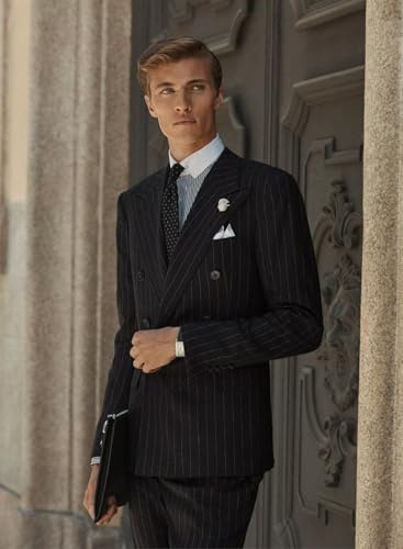 HUUTOE Pinstripe Suit for Men Gomez Addams Costume 2 Piece Slim Fit-Double Breasted Suits Blazer&Pant Wedding Formal Tux3